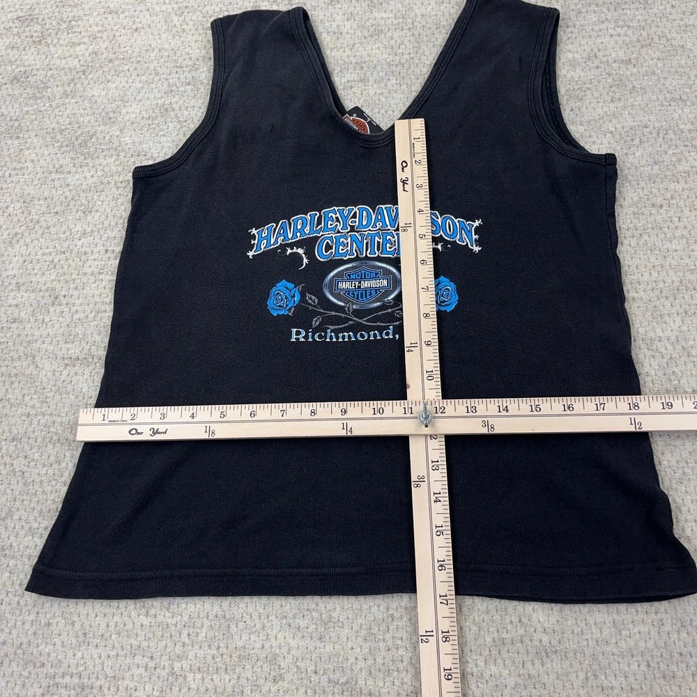 Vintage Y2K Harley Davidson Shirt Women Large Black Tank Top V Neck Faded Tattoo - Picture 12 of 16
